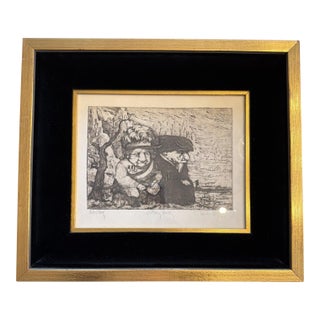 1970s Charles Bragg "Victory Party" Artist Proof Signed Etching Professionaly Framed For Sale