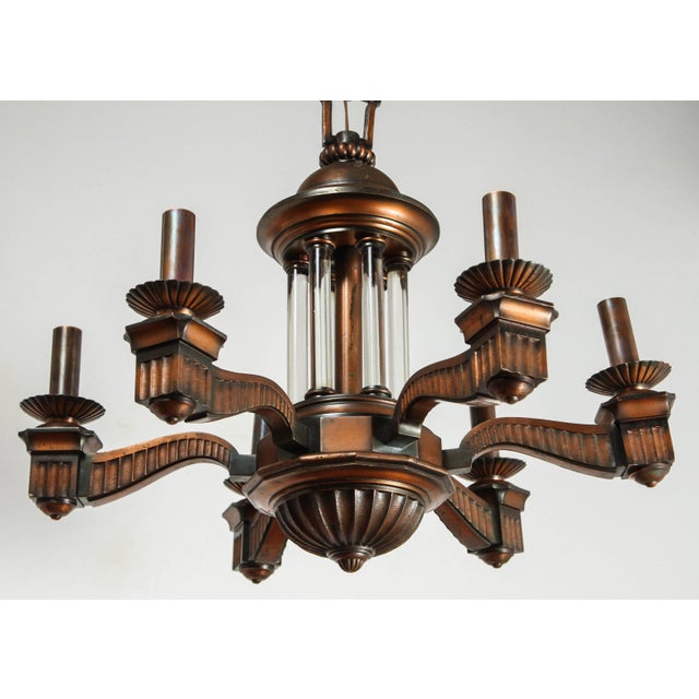 1920s American Bronze and Glass Neoclassical Chandelier For Sale In Los Angeles - Image 6 of 7