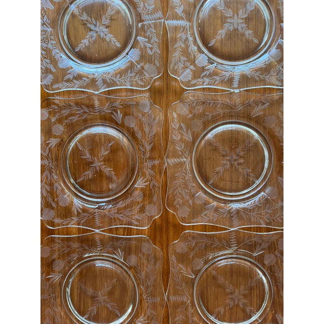 Mid-Century Modern Vintage Floral Etched Appetizer Plates For Sale - Image 3 of 7