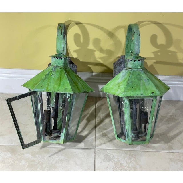 Pair of Vintage Solid Brass Wall Lantern For Sale - Image 11 of 12