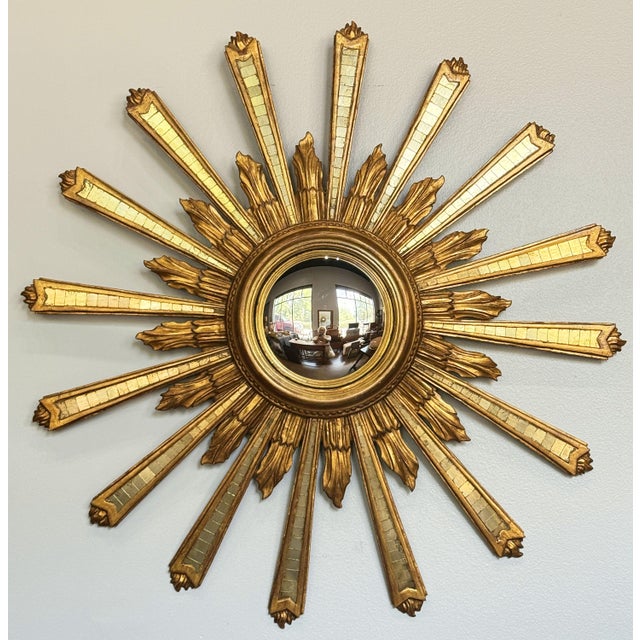 Early 20th Century Italian Gilt Sunburst or Starburst Convex Mirror (Diameter 35) For Sale - Image 5 of 6