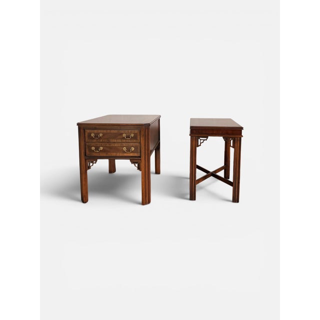 1982 Vintage Lane Altavista Chinese Chippendale Banded Mahogany Side Table For Sale - Image 9 of 9