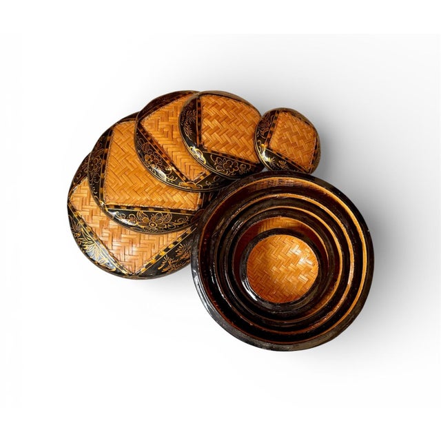 Wood Mid 20th Century Chinese Lacquered Wicker Nesting Basket Set- Five Pieces For Sale - Image 7 of 7
