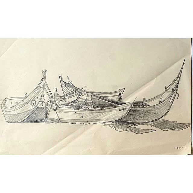 ''Boats'' is an original drawing in pencil on paper, realized by Danielle Dour. Hand-signed on the lower right. The state...