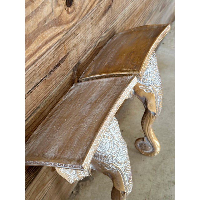 1970s Vintage Regency Sculptural Elephant Carved Wood Wall Bracket Shelves-Pair For Sale - Image 5 of 12