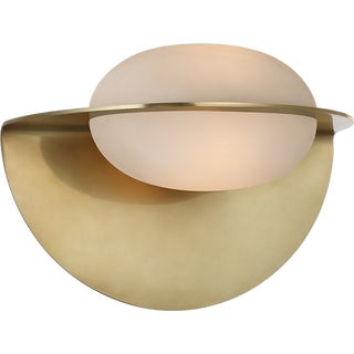 Kelly Wearstler for Visual Comfort Signature Fosse 9" Invertable Oval Sconce in Antique-Burnished Brass with Alabaster For Sale