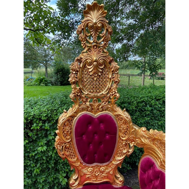 1970s Italian Baroque Gold Beech Red Velvet Chairs 2 PCS For Sale - Image 10 of 18