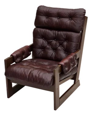 Vintage Scandinavian Highback Chair in Leather and Dark Beech, 1970s