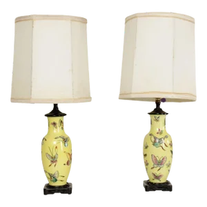 Chinese Pair of Famille Jaune Porcelain Table Lamps