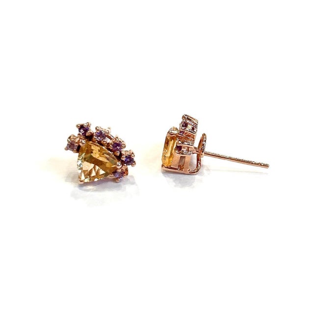 Bochic “Orient” Lemon Topaz Trillions & Amethyst Earrings Set 18K Gold & Silver For Sale - Image 10 of 12