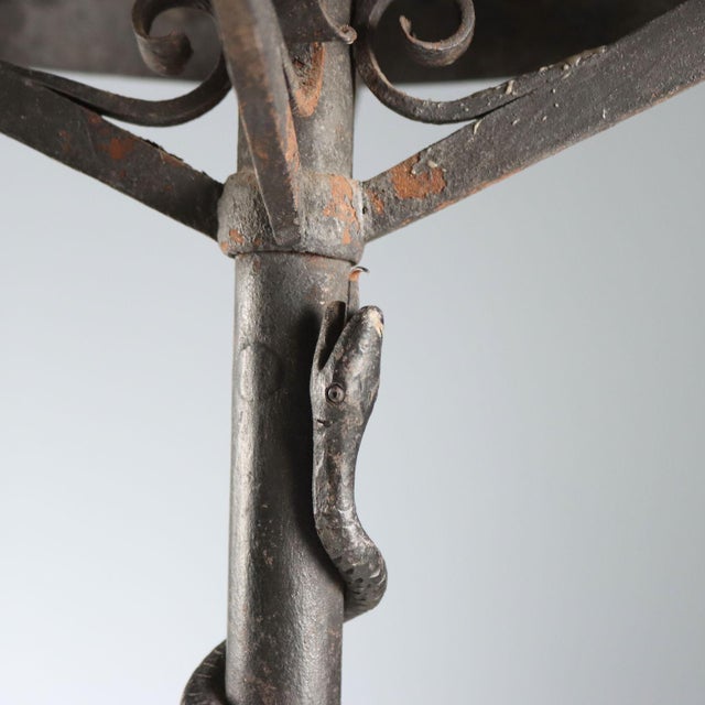 Antique Italian Torchère in Wrought Iron with Twisted Serpent, 1800s For Sale - Image 6 of 9