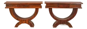 Mid 20th Century Rosewood Grained Deco Style Console or Hall Tables - Pair