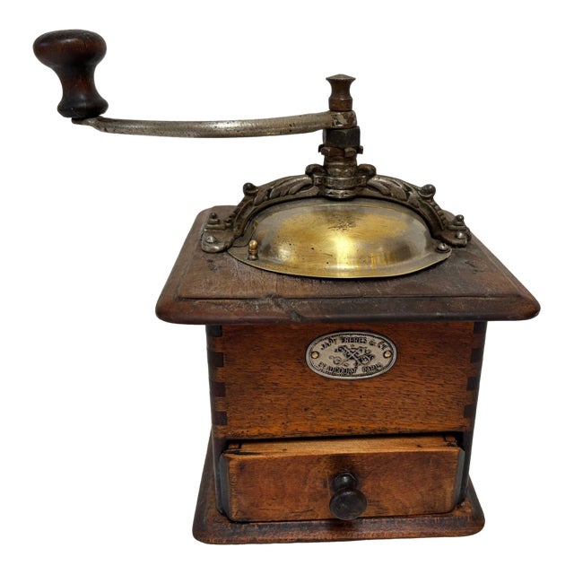 Japy Frères Antique French Coffee Grinder Beechwood and Cast Iron, Circa 1920 For Sale