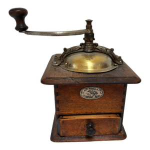 Japy Frères Antique French Coffee Grinder Beechwood and Cast Iron, Circa 1920