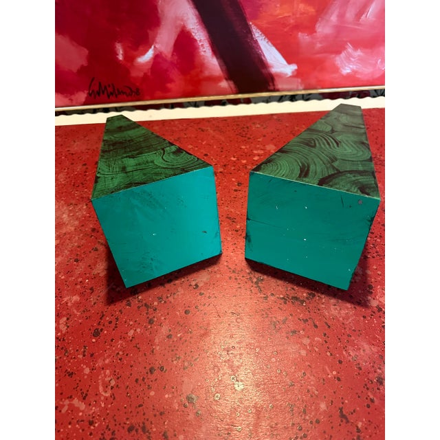 Bottle Green A Pair of Irwin and Lane Hand Painted and Hand Made Faux Malachite Obelisks For Sale - Image 8 of 12