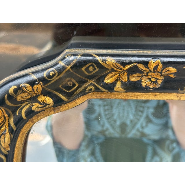Mid 20th Century Black Lacquer Chinoiserie Georgian Style Wall Mirror Att. To Friedman Bros. For Sale - Image 5 of 8