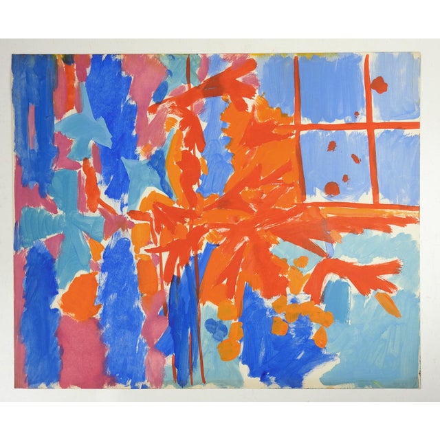 Vintage mid 20th century gouache on paper abstract in blues and orange attributed to Robert Henry Angeloch (1922 - 2011)...