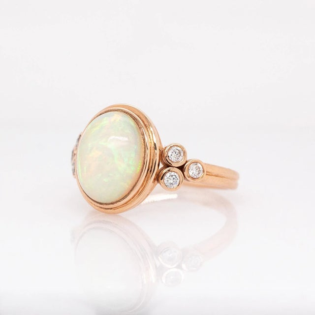 2020s 2.3cts Opal Ring With Natural Diamonds Accents: Solid 14k Rose Gold, Oval 11x9mm For Sale - Image 5 of 8
