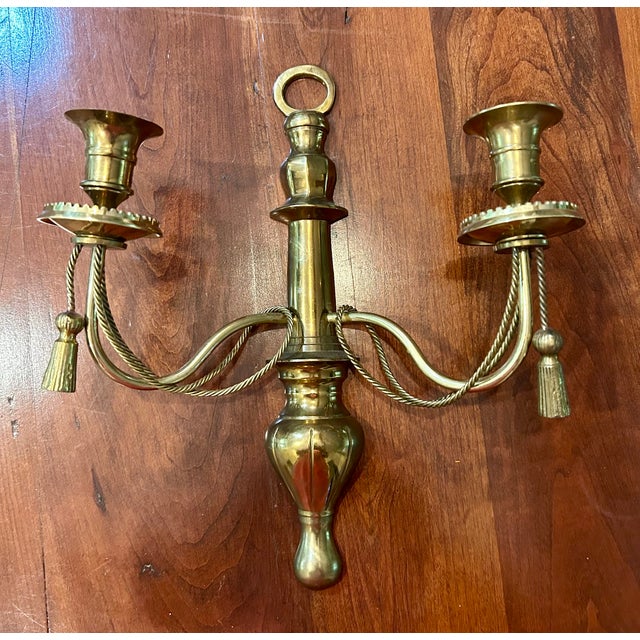 Antique Brass Braid and Tassel Candle Sconce For Sale - Image 4 of 4