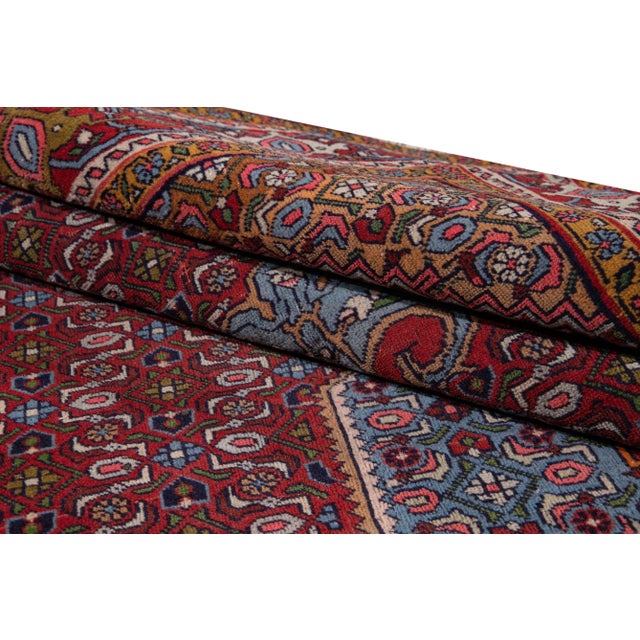 Antique Bidjar Handmade Burgundy Geometric Wool Rug For Sale - Image 11 of 13