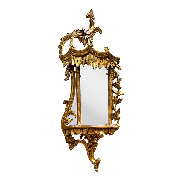 Antique Italian Giltwood Baroque Gold Wall Shelf With Integral Mirror For Sale