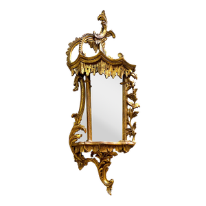 Antique Italian Giltwood Baroque Gold Wall Shelf With Integral Mirror