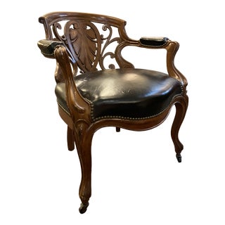 1950s Vintage Continental Armchair With Leather Seat For Sale