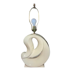 Vintage Mid 20th Century Abstract Sculptural Form Ceramic Table Lamp in White