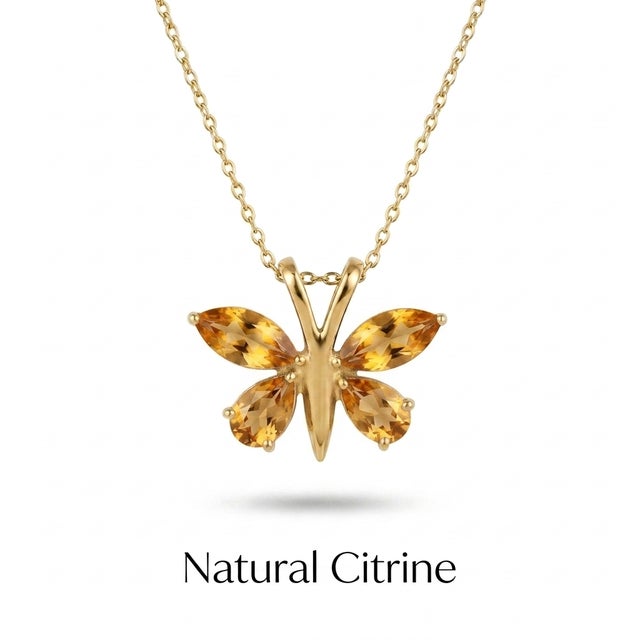 Citrine Butterfly Style Gemstone Pendant - November Birthstone Pendant for Her For Sale - Image 4 of 5