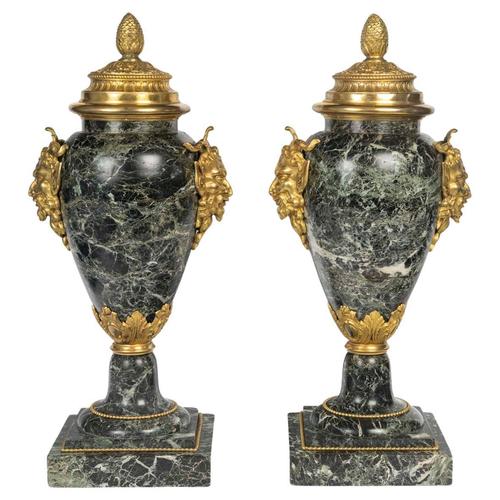 Sea Green Marble and Gilded Bronze Cassolettes, Set of 2 For Sale - Image 11 of 11