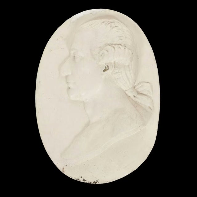 Stone 19th Century Neoclassical Painted Marble Relief Portrait Oval Plaque For Sale - Image 7 of 7