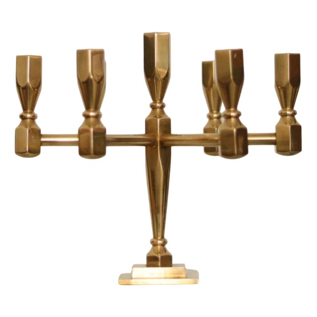 Vintage Swedish Brass 7-Arm Candelabra from Gusum For Sale