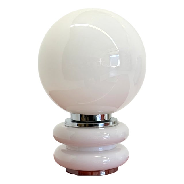 Space Age Spherical White Glass Table Lamp, 1970s For Sale