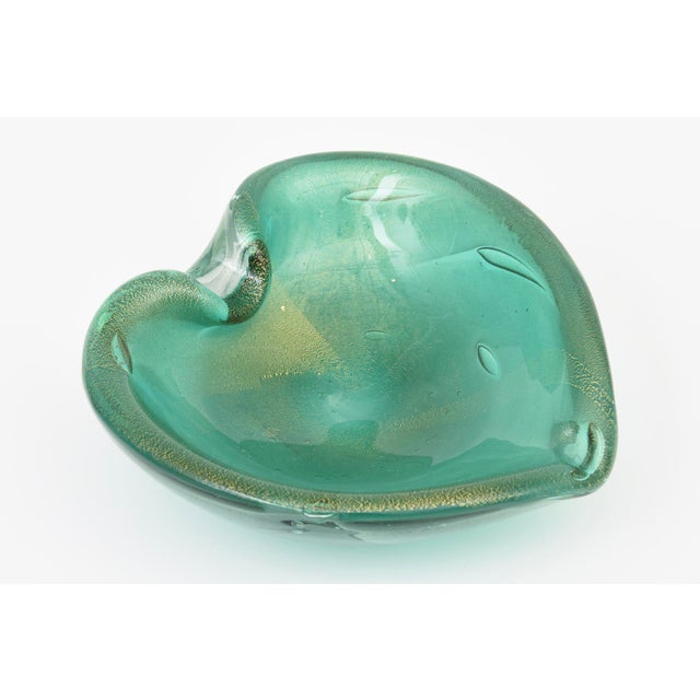 Mid-Century Modern Vintage Murano Barovier E Toso Emerald Green and Gold Aventurine Glass Bowl, 50's For Sale - Image 3 of 11