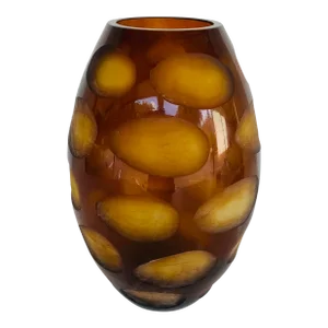 Theodore Alexander Modern Amber Cut Art Glass Vase