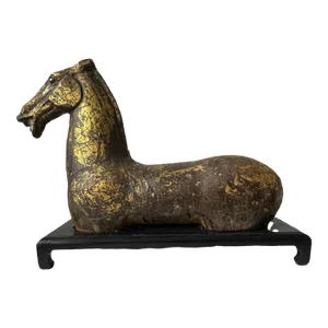 Early 20th Century Chinese Gold Gilt Bronze Horse on Custom Base Statue
