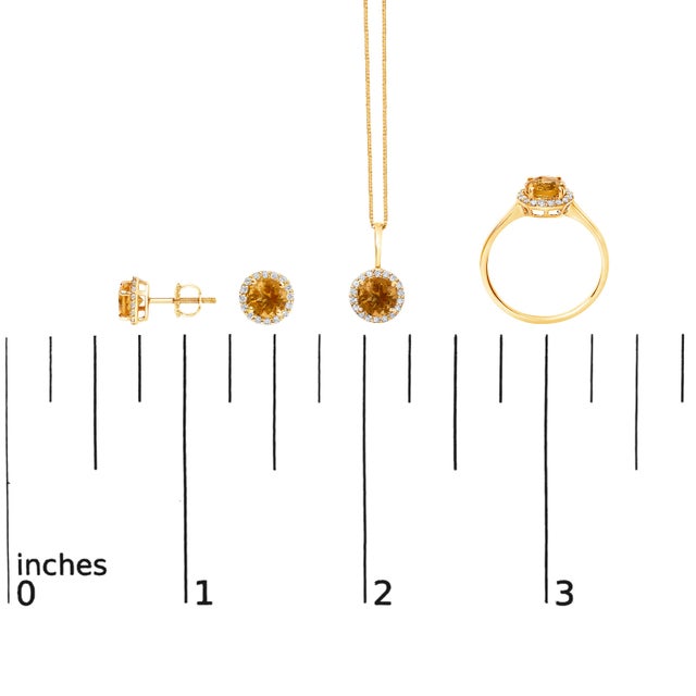 10K Yellow Gold Orange Citrine and 3/8 Cttw Diamond Halo Jewelry Set (Earrings, Pendant & Ring) For Sale In New York - Image 6 of 6