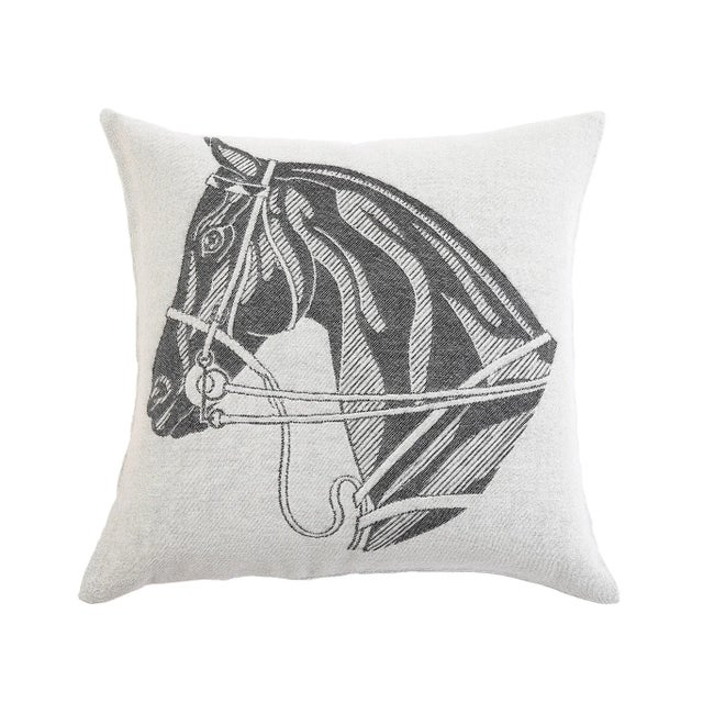 2020s Horse Head Charcoal Alpaca Pillow - Left-Facing For Sale - Image 5 of 5