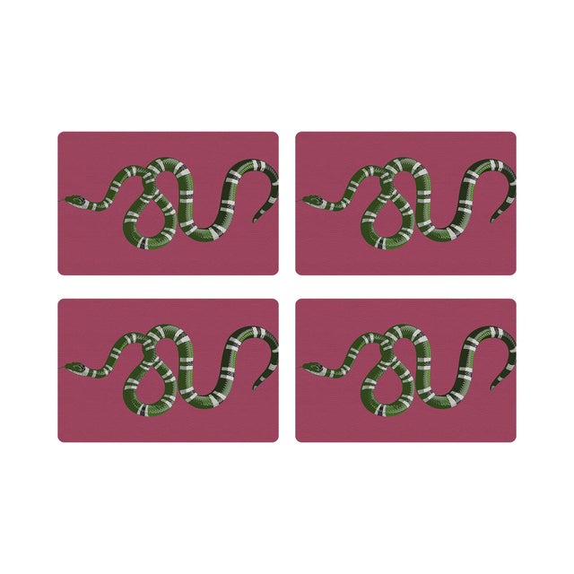 Serpent Raspberry Vegan Leather Rectangle Placemat, Set of 4 For Sale - Image 4 of 5