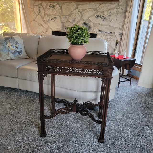 Wood Two Vintage Antique Chinese Chippendale Tables For Sale - Image 7 of 10