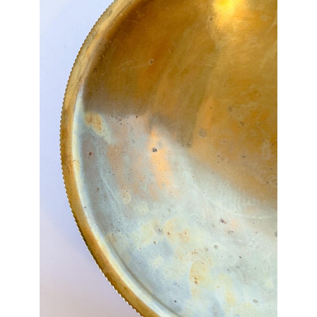 1930s Large Brass Pedestal Bowl Micro Scallop Edge for Chase Brass and Copper Company, 12" For Sale - Image 11 of 14