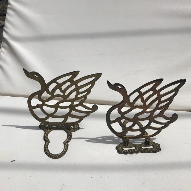 Mid Century Brass Swan Cut Out Bookends - A Pair For Sale In Dallas - Image 6 of 8