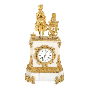 19th Century French Napoleon III Fire Gilt Bronze and Marble Figural Mantel Clock