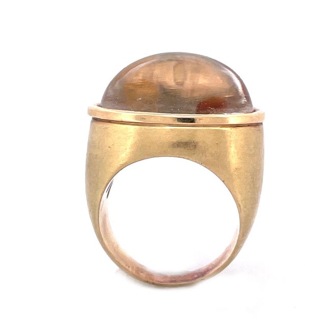 Mid-Century Modern Exquisite 14k Yellow Gold Dome Ring With Crystal, Size 7.25 For Sale - Image 3 of 6