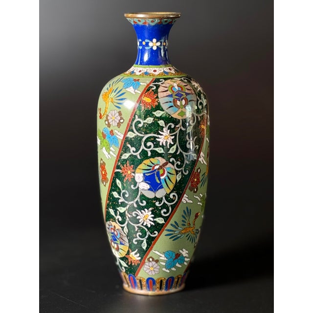 Authentic Japanese cloisonné enamel cabinet vase from the Meiji Period (1868–1912), crafted in the renowned Nagoya...