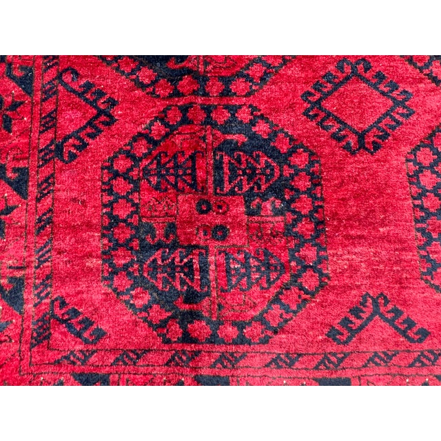 1980s Red Turkmen Tribal Hand-Knotted Wool Rug - 4'3" X 5'5" For Sale - Image 5 of 11