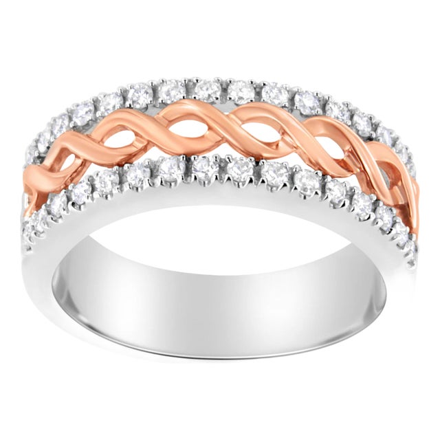 10K White and Rose Gold 1/3 Cttw Diamond Split Shank and Infinity Ribbon Band Ring (I-J Color, I1-I2 Clarity) - Size 8 For Sale