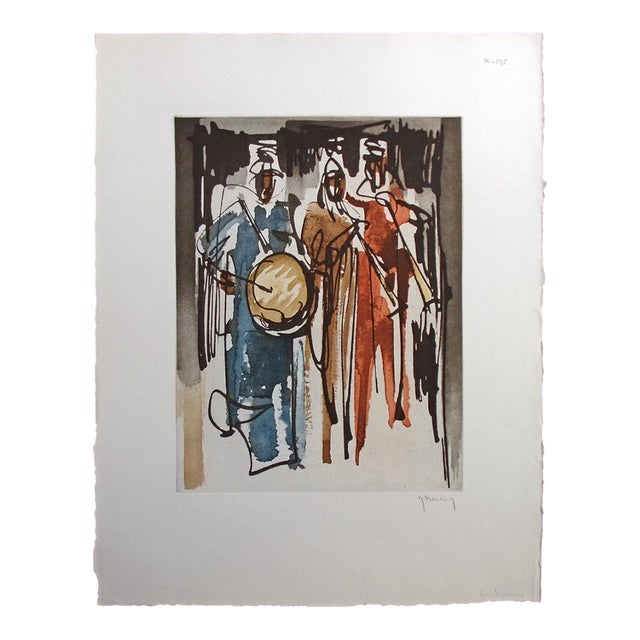 Roger Hebbelinck "Les Musiciens" Hand Signed Vintage Aquatint Etching For Sale