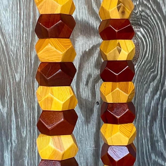 Vintage Boho Stacked Faceted Wood Block Lamps - a Pair For Sale - Image 13 of 13