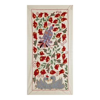 Suzani Embroidered Wall Hanging With Bird & Duck For Sale